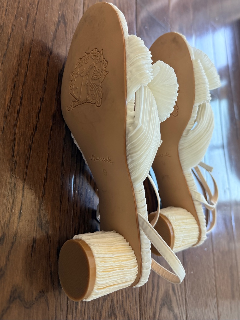 White Pleated Bow Block Heel Sandals – Loeffler Randall Lookalike – Size 9 - Picture 10 of 13